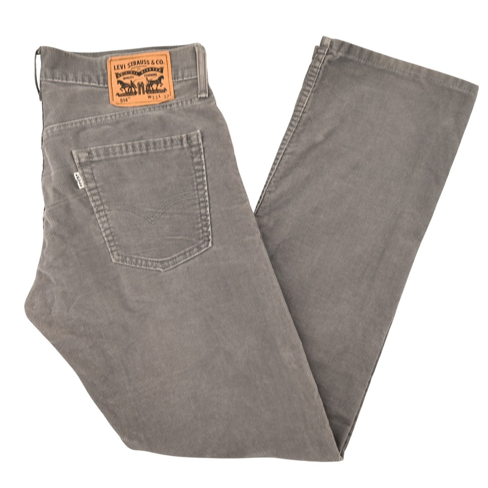 Levi's 514 Men 33x32 Grey Corduroy Pants Straight Fit Original Riveted Casual